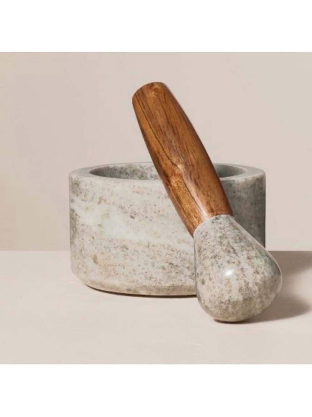 Hearth and Hand Wood Marble Mortar and Pestle Set Warm Gray Grey NEW